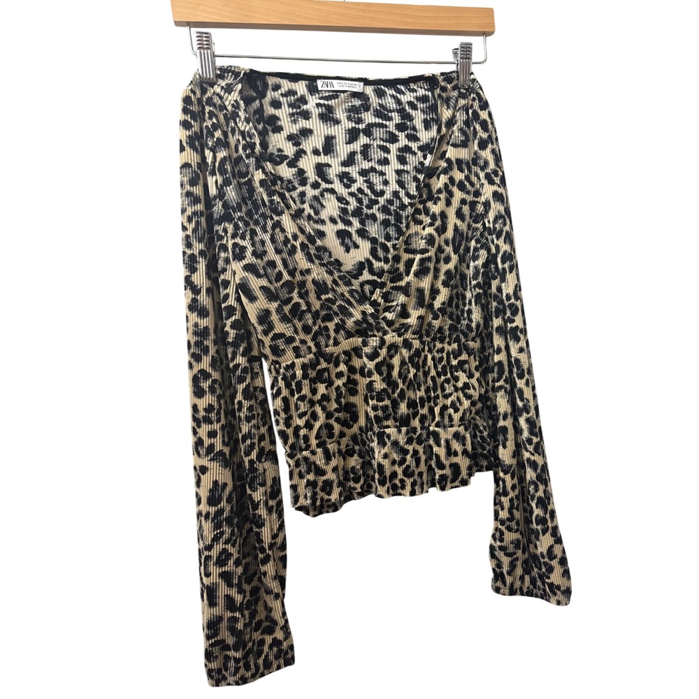 ZARA Leopard Print Long Sleeve Smocked Blouse Women's Size Small – Fall Perfect
